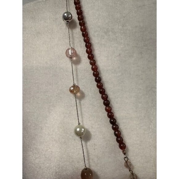The Loft Beaded Brown Neutral Layered Necklace NEW Boho - Picture 4 of 5